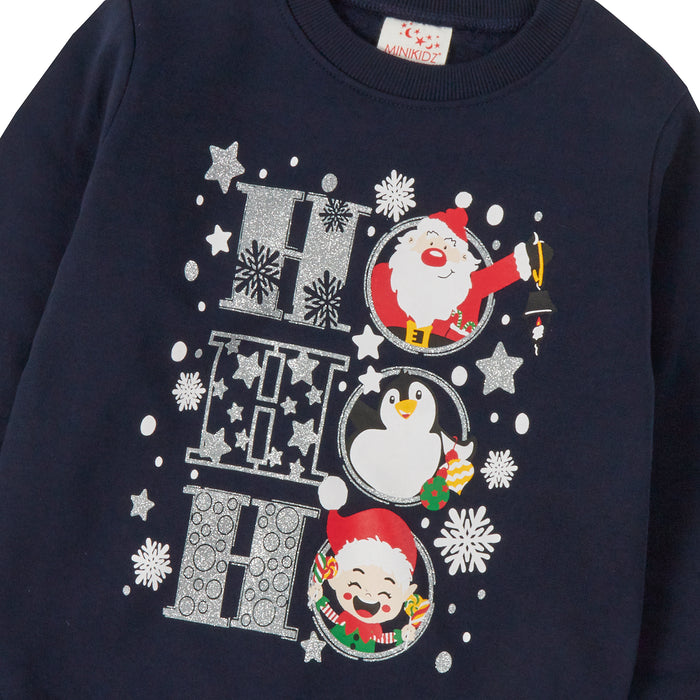 Infant Christmas Sweatshirt With Cuffed Hems Navy
