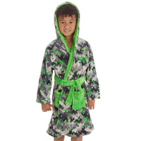  Personalised Boys Green Pixel Hooded Dressing Gown with Green Thread Embroidery