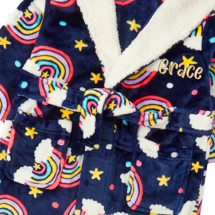 Personalised Girls Rainbow Navy Robe