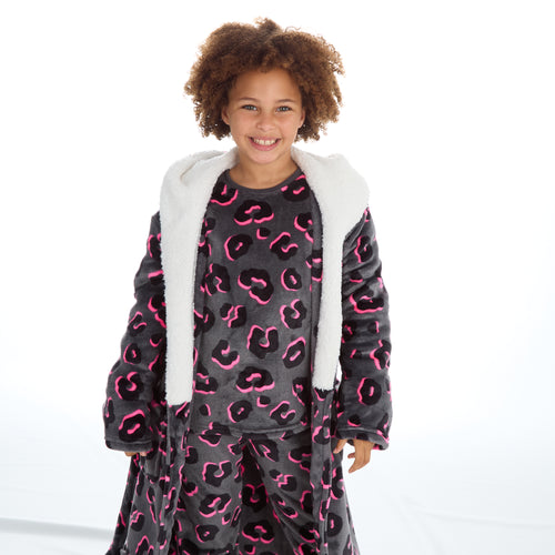 Girls Matching Nightwear Set Leopard Printed Pyjamas and Dressing Gown