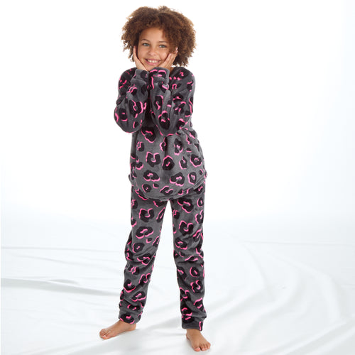 Girls Matching Nightwear Set Leopard Printed Pyjamas and Dressing Gown