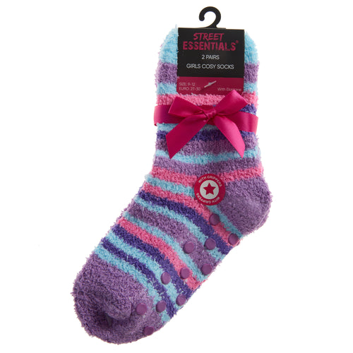 Baby Girls Sherpa Slipper Socks with Grippers Purple Blue