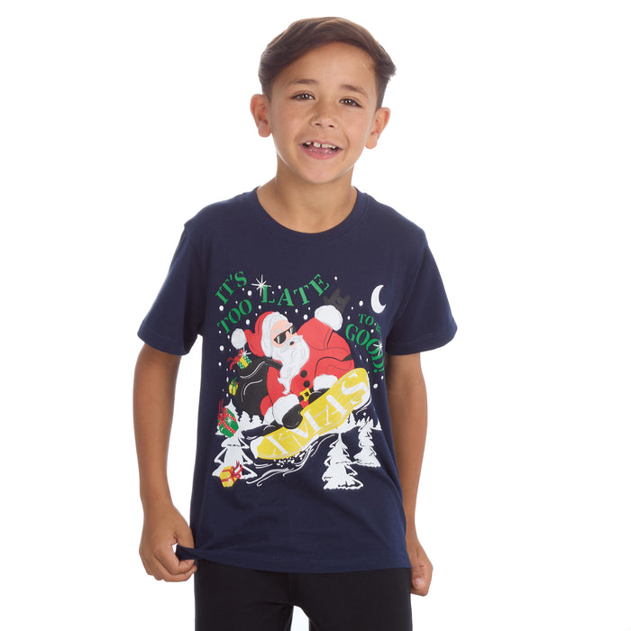 Kids Christmas Novelty Print Short Sleeve T-Shirt Navy