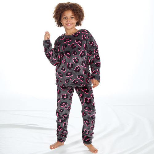 Girls Leopard Neon Lounge Set