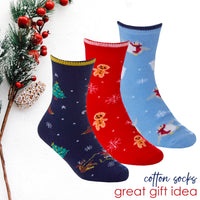 Kids Cotton Rich Christmas Design Socks 3 Pairs Snow