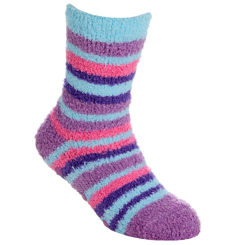 Baby Girls Sherpa Slipper Socks with Grippers Purple Blue