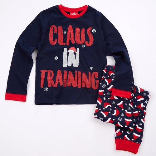 Unisex Kids Claus in Training Christmas Cotton Pyjama Set