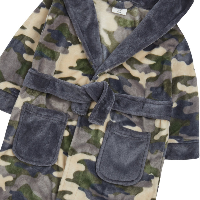 Boys Infant Camo Print Plush Fleece Dressing Gown 