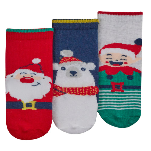 Babies Cotton Rich Christmas Design Socks 6 Pairs Santa + Teddy