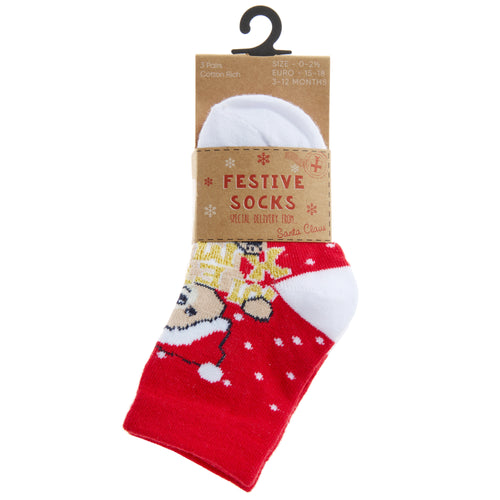 Babies Cotton Rich Christmas Design Socks 6 Pairs Santa + Teddy