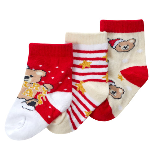 Babies Cotton Rich Christmas Design Socks 6 Pairs Santa + Teddy