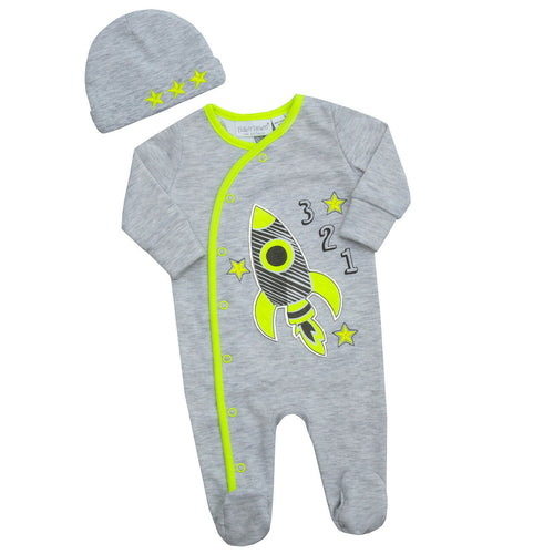 Baby Neon Rocket Sleepsuit and Hat 2 Piece Set
