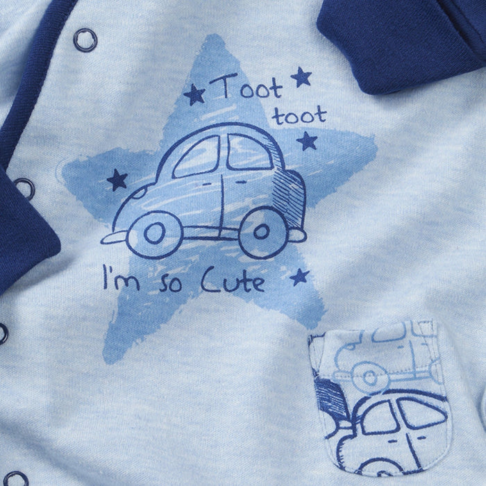 Baby Cars Contrast Sleepsuit and Hat 2 Piece Set