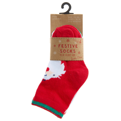 Babies Cotton Rich Christmas Design Socks 6 Pairs Santa + Teddy