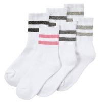 Girls Cotton Rich White Sport Socks Striped 6 Pairs