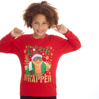 Kids Christmas Sweatshirt With Cuffed Hems Red