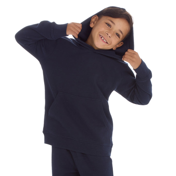 Boys Plain Cotton Rich Tracksuit Hooded Sweatshirt and Joggers Set Navy