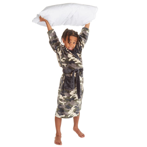 Boys Camo Print Plush Fleece Dressing Gown