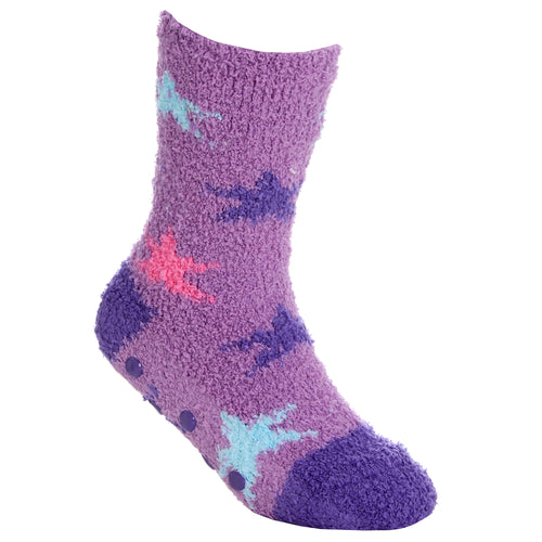 Baby Girls Sherpa Slipper Socks with Grippers Purple Blue
