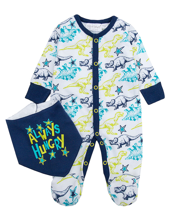 Baby Dinosaur Sleepsuit and Bib 2 Piece Set