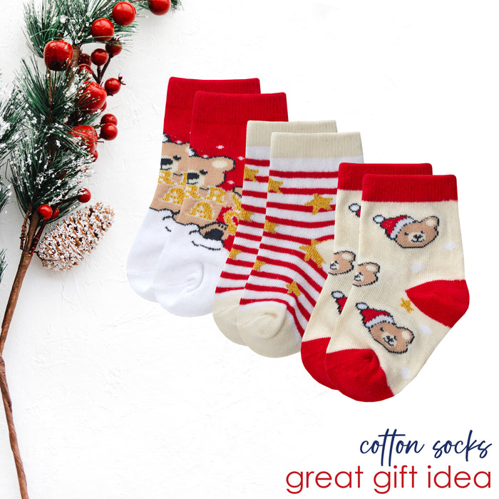 Babies Cotton Rich Christmas Design Socks 3 Pairs Teddy