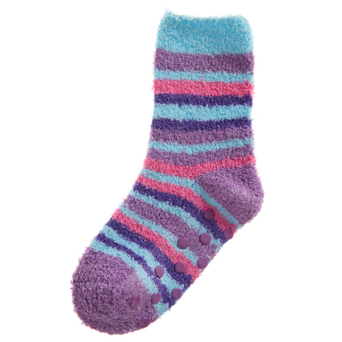 Baby Girls Sherpa Slipper Socks with Grippers Purple Blue