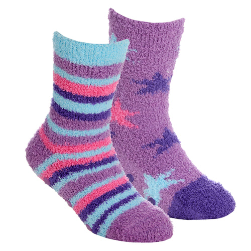 Baby Girls Sherpa Slipper Socks with Grippers Purple Blue