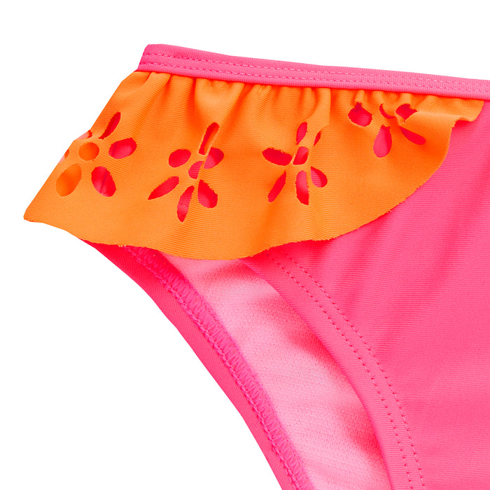 Girls Pink Frill Floral Bikini Swimsuit