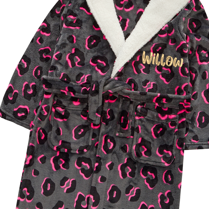 Personalised Girls Leopard Neon Robe