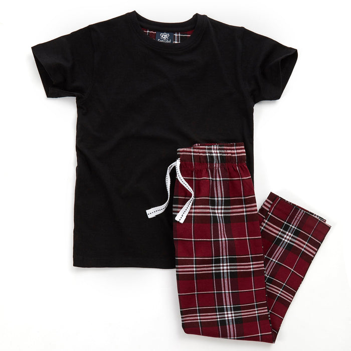 Boys T-Shirt and Woven Bottoms Check Pyjama Set Black