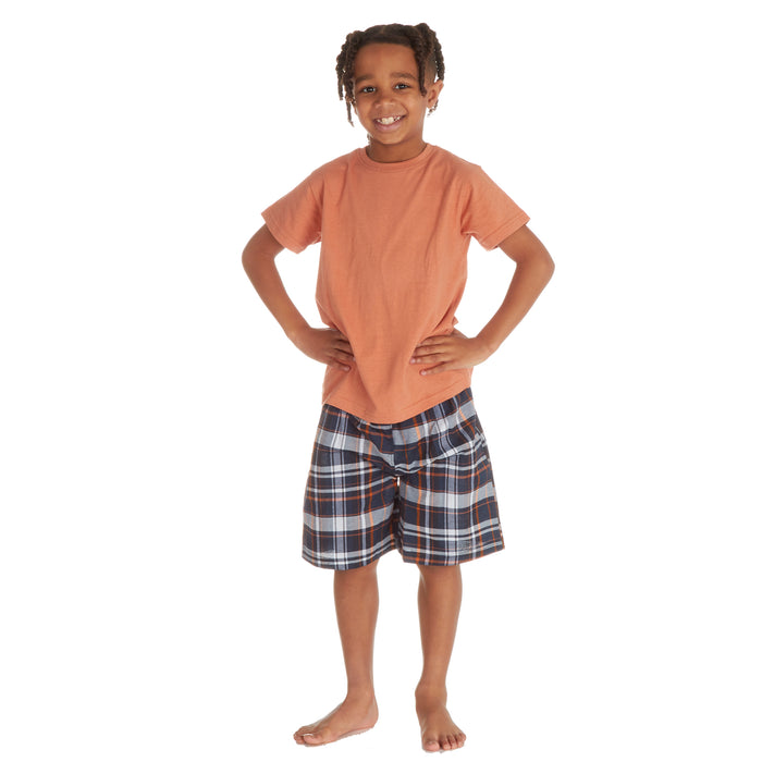 Boys T-Shirt and Woven Shorts Check Pyjama Set Orange