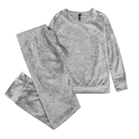 Personalised Girls Crushed Velvet Silver Pyjama Set 