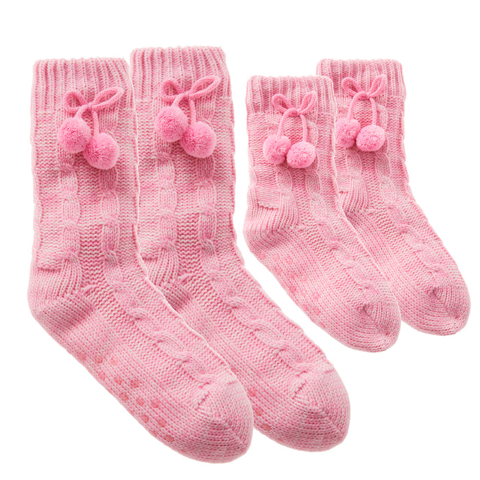 MINI ME Womens and Girls Pink Knitted Lounge Socks 2 Pairs Matching Socks