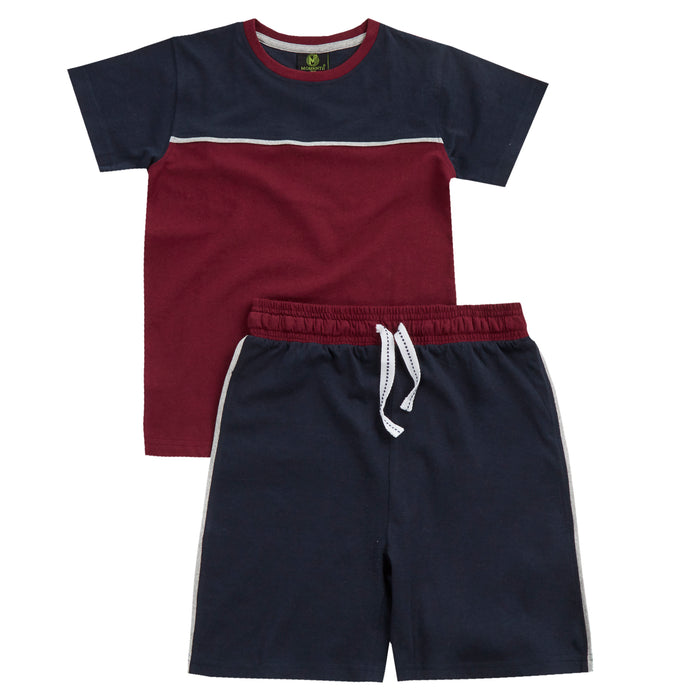 MINI ME Mens and Boys Navy Cut & Sew & Pipping Matching Pyjamas Sets