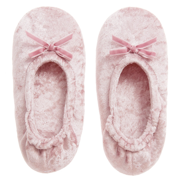 Girls Pink Crushed Velvet Ballerina Slippers 