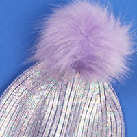Girls Iridescent Metallic Purple Bobble Hat