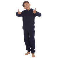 Boys Plain Cotton Rich Tracksuit Zip Up Hoodie and Joggers Set Navy