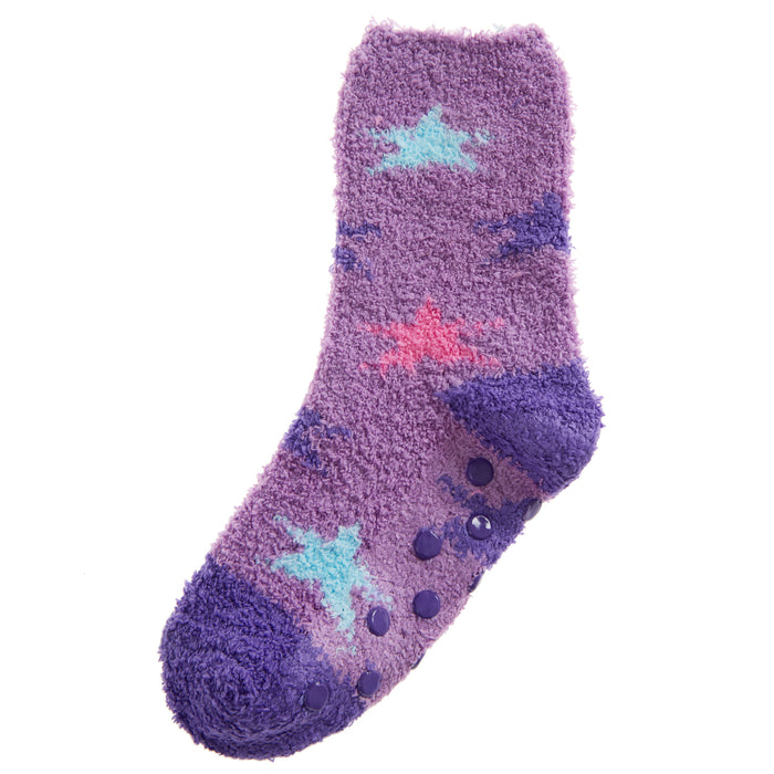 Baby Girls Sherpa Slipper Socks with Grippers Purple Blue