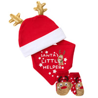 Baby Christmas Reindeer 3 Piece Hat Bib and Socks Gift Set