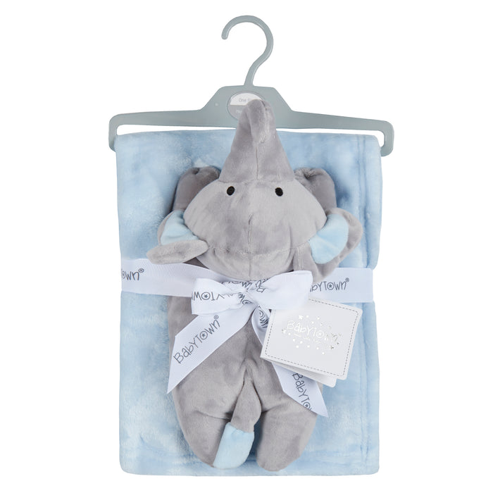 Baby Elephant Soft Toy and Blanket Blue Set