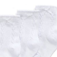 Baby Cable Bow White Socks 3 Pairs