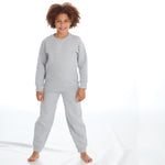 Boys Girls Plain Cotton Rich Tracksuit Sweatshirt and Joggers Set Grey	