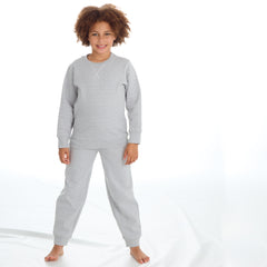 Boys Girls Plain Cotton Rich Tracksuit Sweatshirt and Joggers Set Grey	
