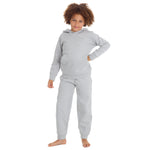 Boys Girls Plain Cotton Rich Tracksuit Hooded Sweatshirt and Joggers Set Grey