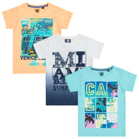 3 Pack of Boys Short Sleeved Summer T-Shirt Coral