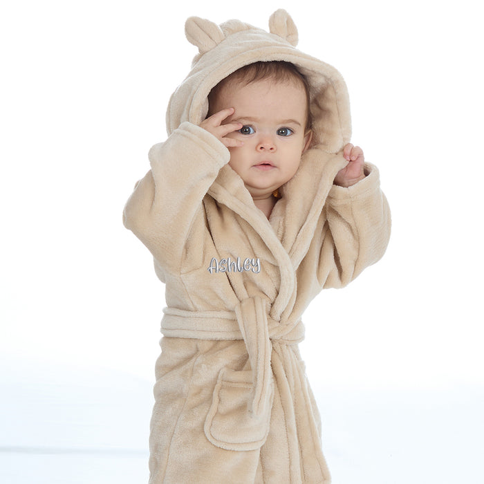 Personalised Baby Bear Ears Beige Robe