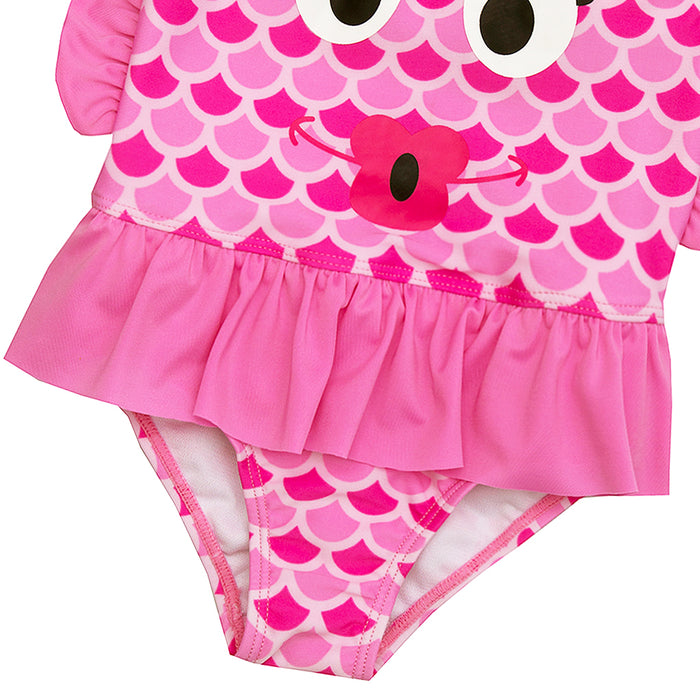 Girls Pink Fish One Piece Swimsuit
