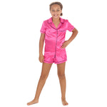Girls Hot Pink Short Sleeved Satin Pyjama Set