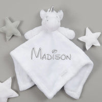Personalised Baby Unicorn White Comforter