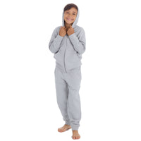 Boys Girls Plain Cotton Rich Tracksuit Zip Up Hoodie and Joggers Set Grey